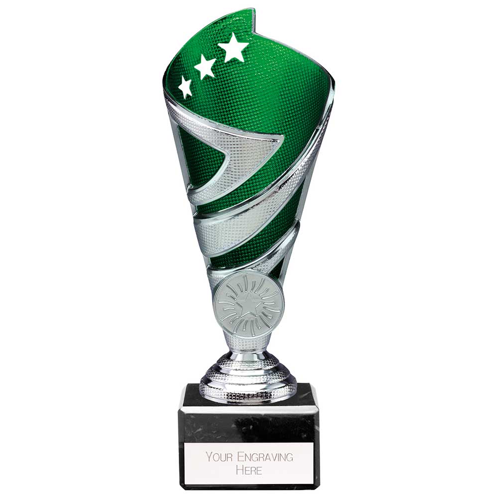 Hurricane Multisport Plastic Trophy Cup - Silver & Green - With Marble Base