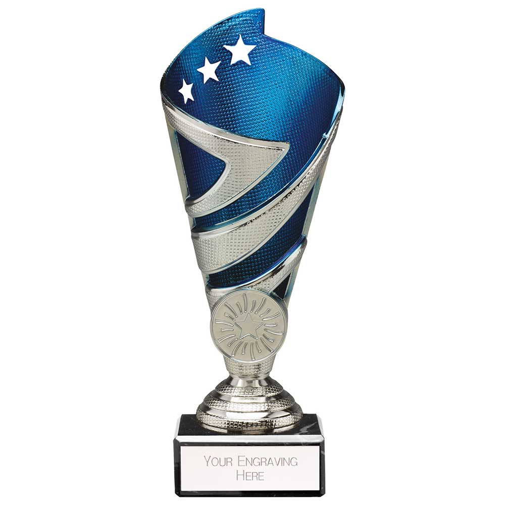 Hurricane Multisport Plastic Trophy Cup - Silver & Blue - With Marble Base