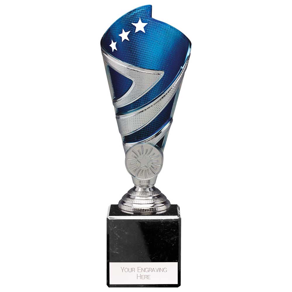 Hurricane Multisport Plastic Trophy Cup - Silver & Blue - With Marble Base