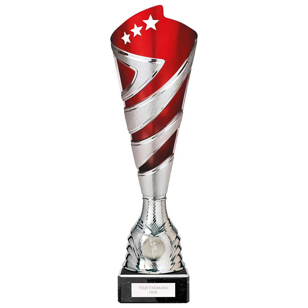 Hurricane Altitude Plastic Multisport Trophy Cup - Silver & Red - With Marble Base