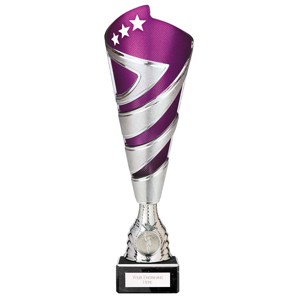 Hurricane Altitude Plastic Multisport Trophy Cup - Silver & Purple - With Marble Base