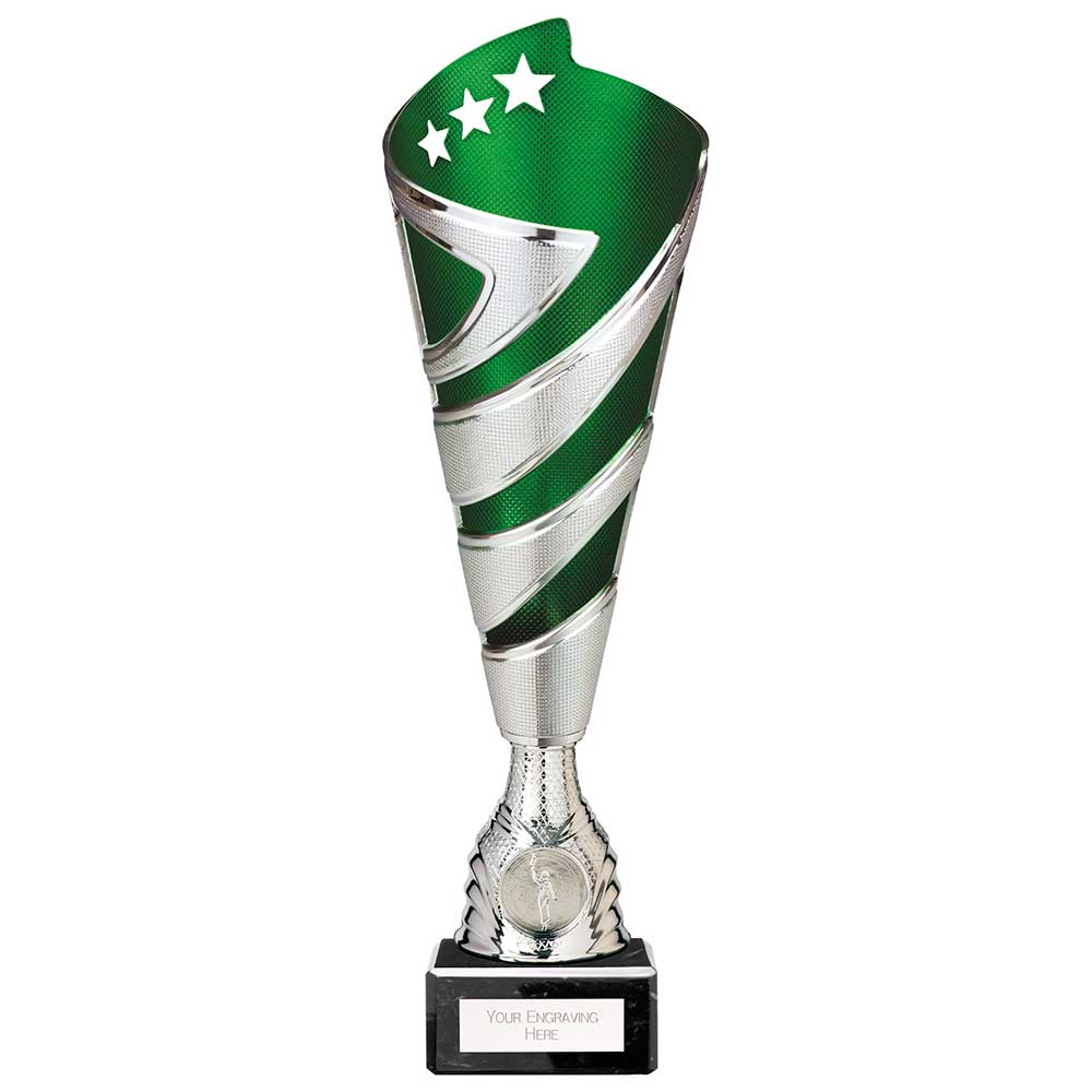 Hurricane Altitude Plastic Multisport Trophy Cup - Silver & Green - With Marble Base