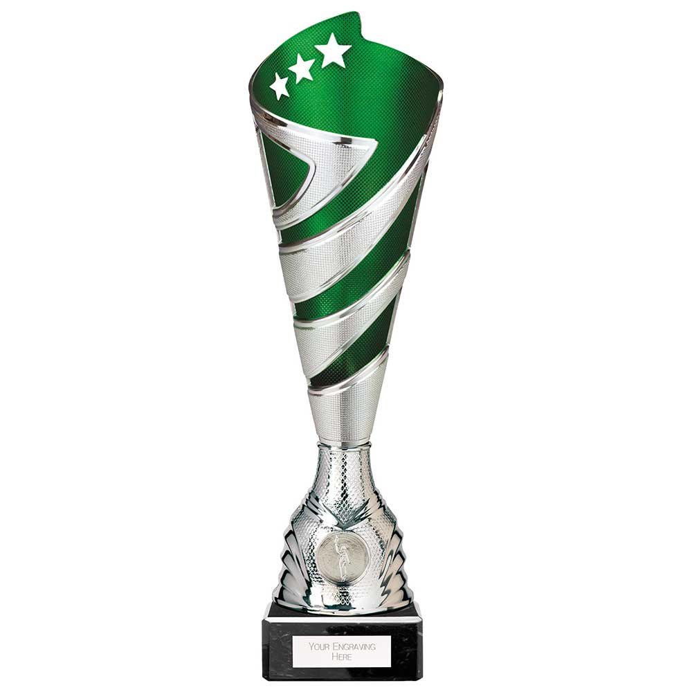 Hurricane Altitude Plastic Multisport Trophy Cup - Silver & Green - With Marble Base