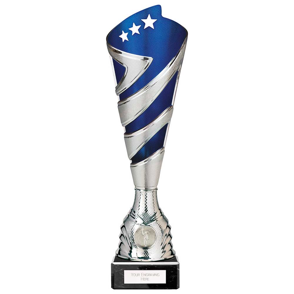 Hurricane Altitude Plastic Multisport Trophy Cup - Silver & Blue - With Marble Base