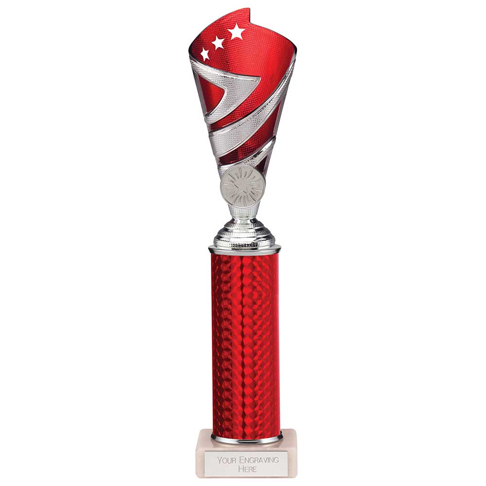 Hurricane Multisport Plastic Tube Trophy Cup - Silver & Red