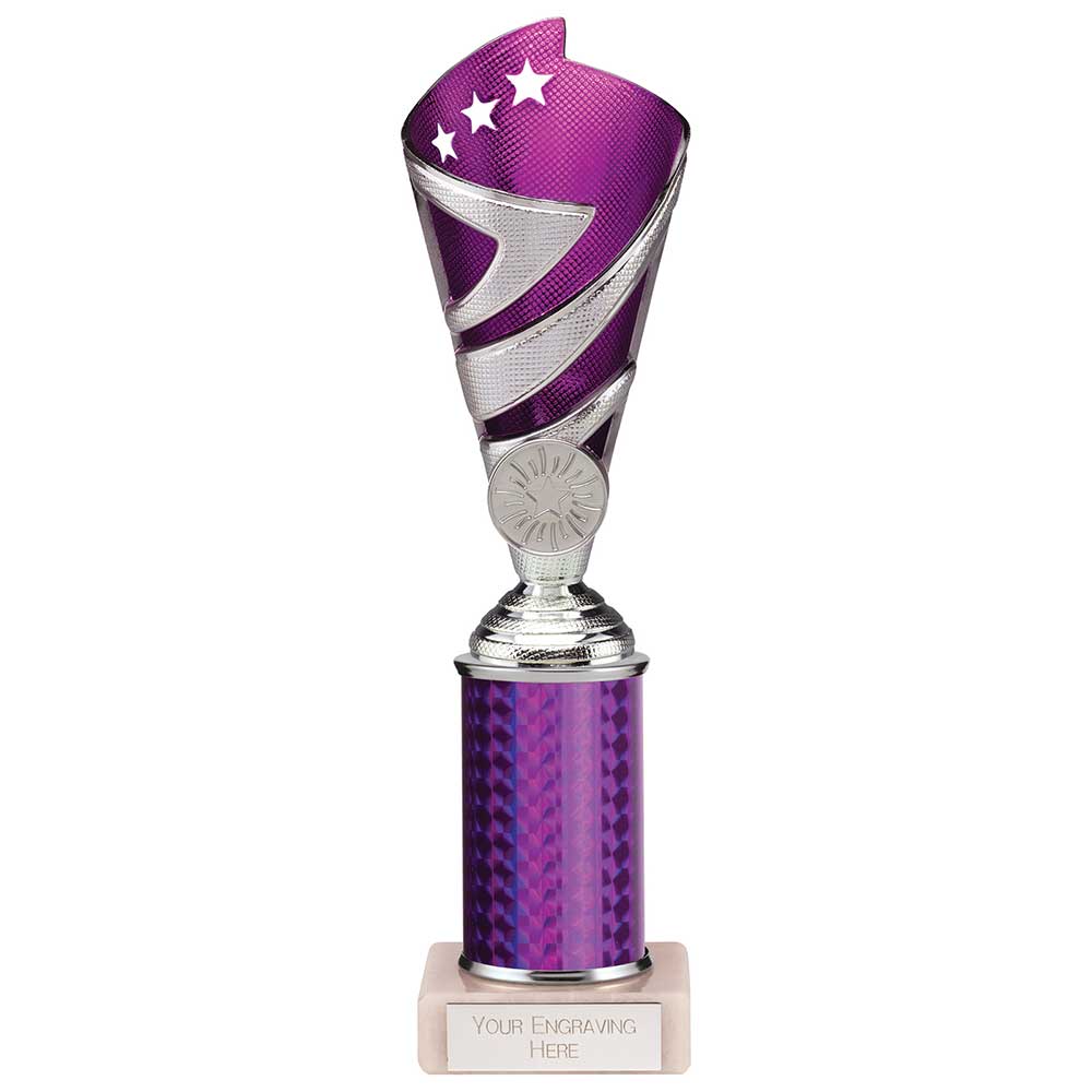 Hurricane Multisport Plastic Tube Trophy Cup - Silver & Purple