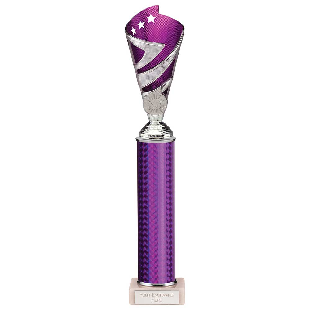 Hurricane Multisport Plastic Tube Trophy Cup - Silver & Purple