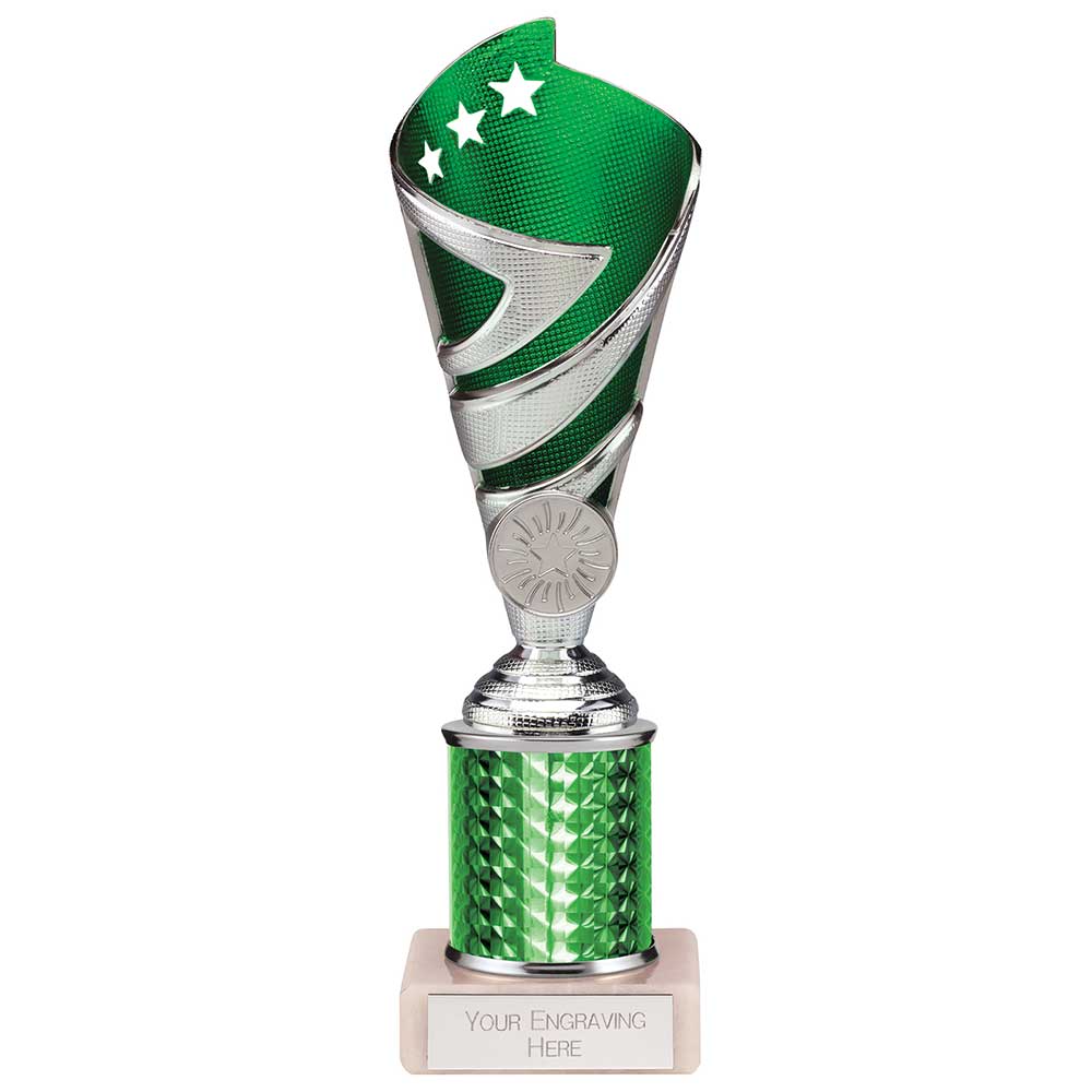 Hurricane Multisport Plastic Tube Trophy Cup - Silver & Green