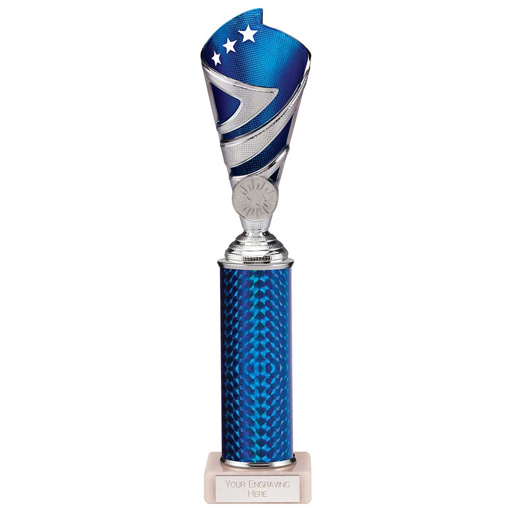 Hurricane Multisport Plastic Tube Trophy Cup - Silver & Blue