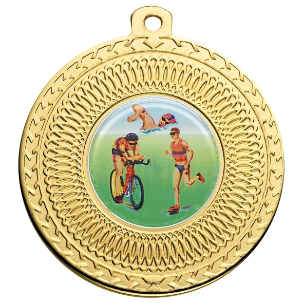 Triathlon Gold Swirl 50mm Medal