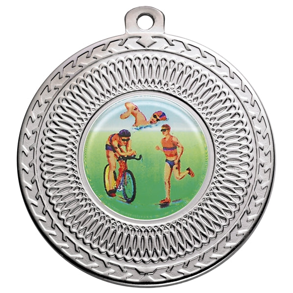 Triathlon Silver Swirl 50mm Medal