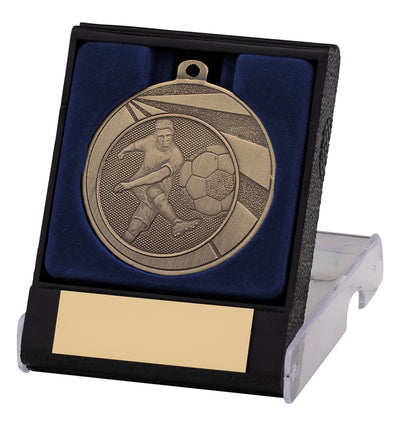 50mm Bronze Football Striker Medal in Plastic Flip Box