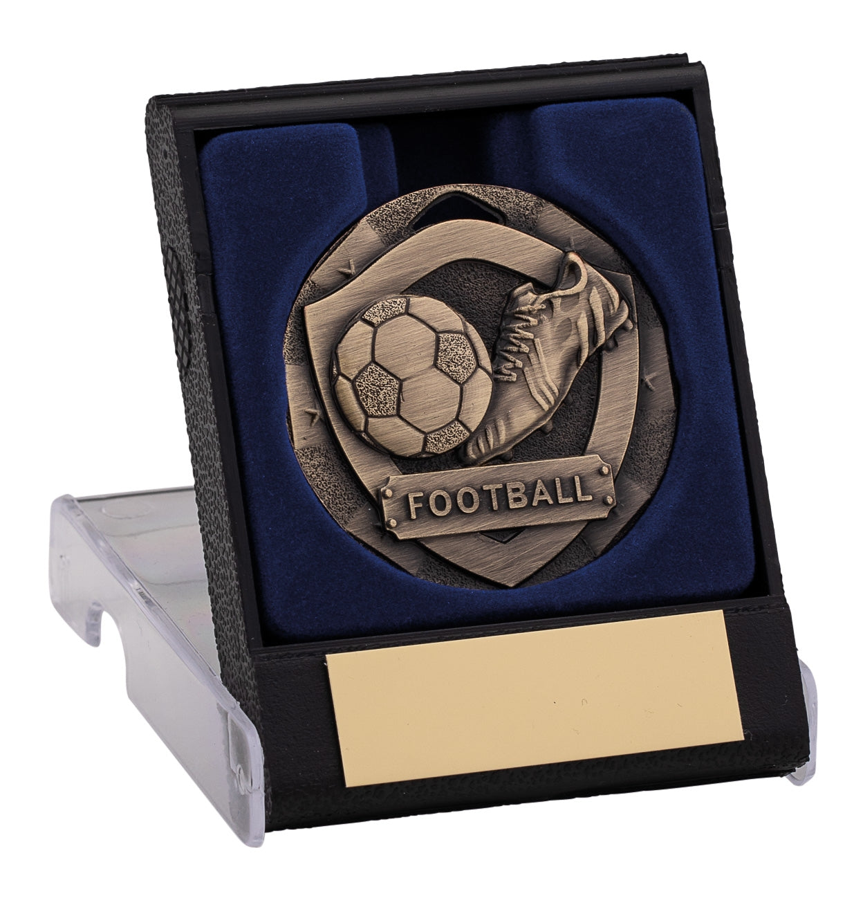 50mm Bronze Football Boot and Ball Medal in Plastic Flip Box