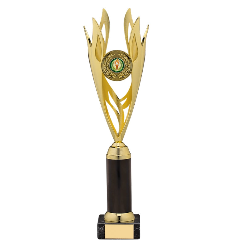 Gold Plastic Torch Flame Trophy Cup on Marble Base