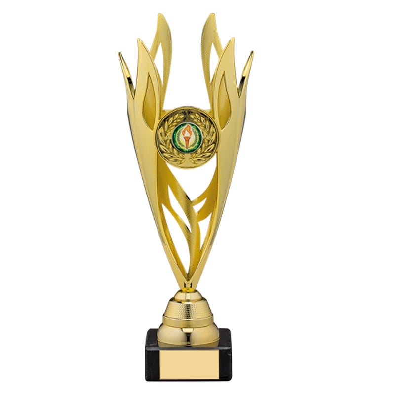 Gold Plastic Torch Flame Trophy Cup on Marble Base