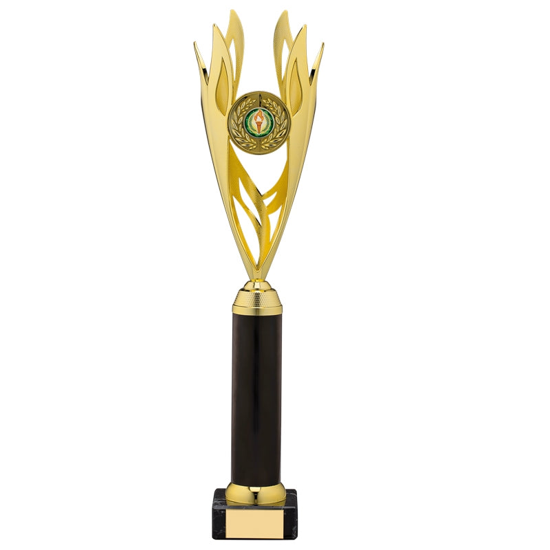 Gold Plastic Torch Flame Trophy Cup on Marble Base