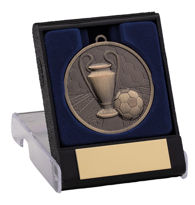 50mm Bronze Football Cup Medal in Plastic Flip Box