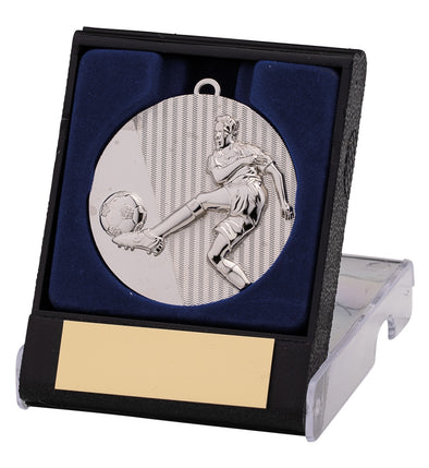 50mm Silver Football Player Medal in Plastic Flip Box